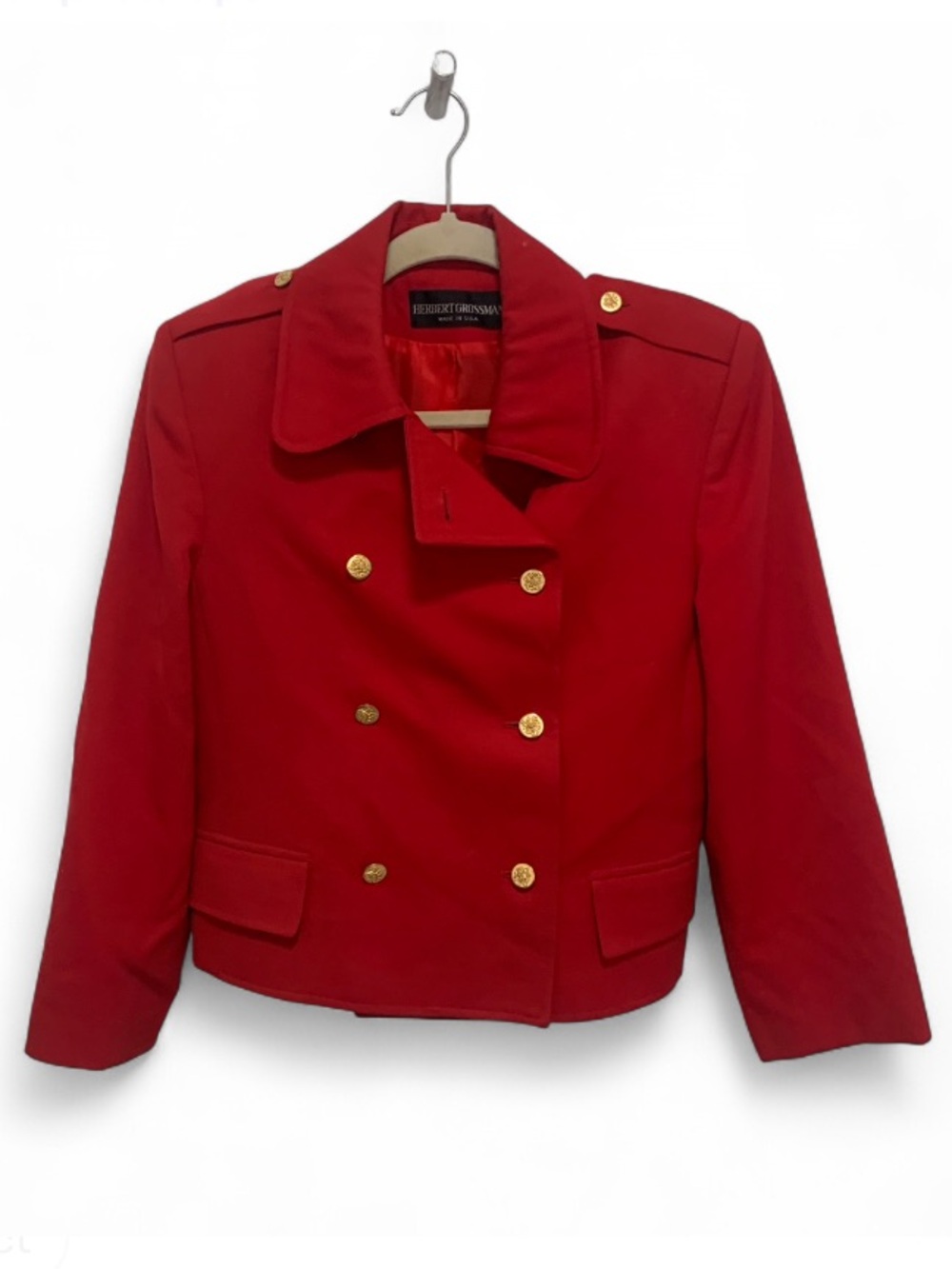 Vintage Herbert Grossman Red Double-Breasted Coat with Gold Buttons